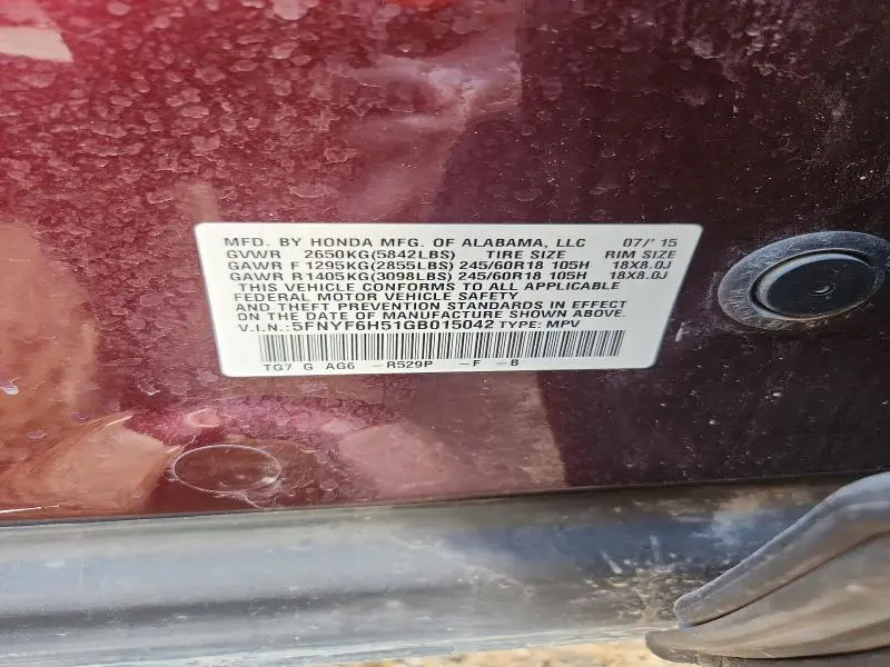 2016 HONDA PILOT EXL  