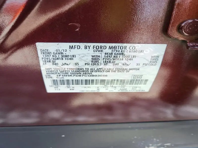 2012 FORD EXPLORER XLT  