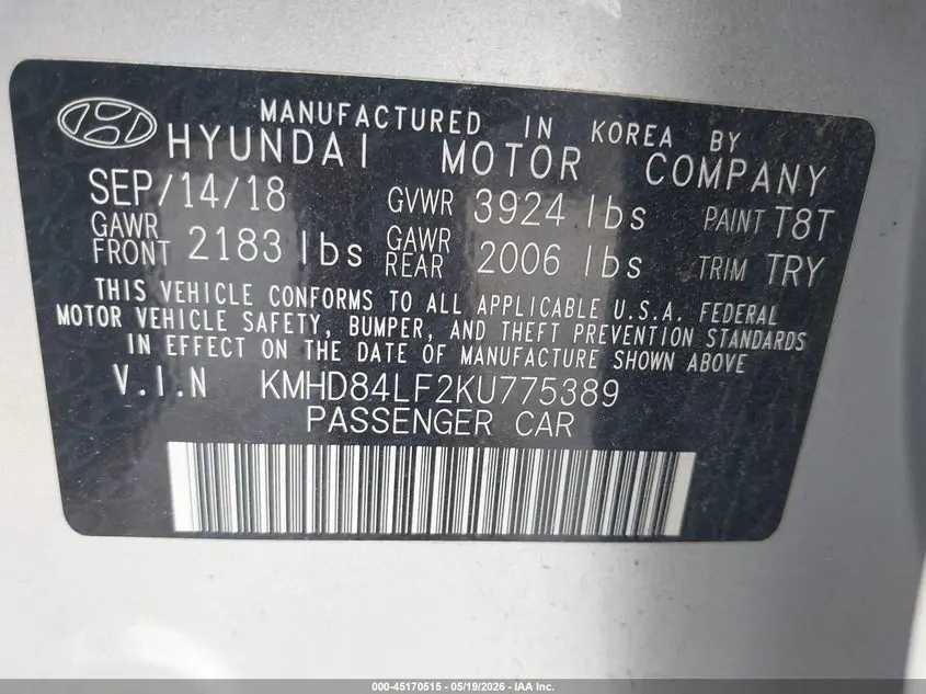 2019 HYUNDAI ELANTRA SEL