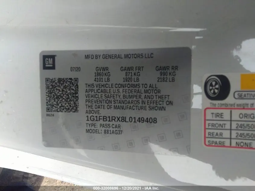 2020 CHEVROLET CAMARO RWD  1LT