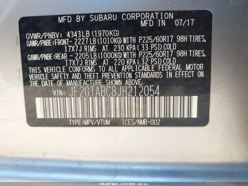 2018 SUBARU CROSSTREK 2.0I PREMIUM