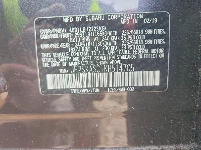 2019 SUBARU FORESTER LIMITED  