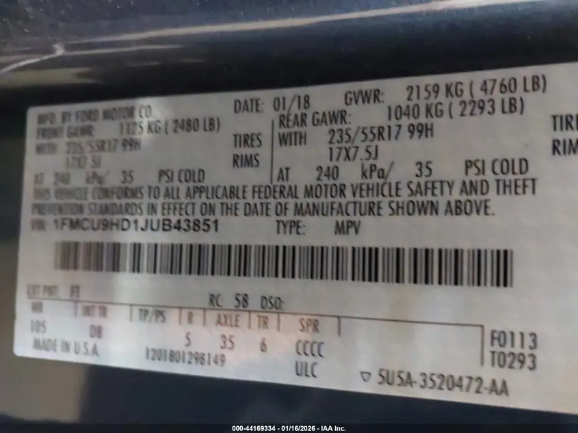 2018 FORD ESCAPE SEL