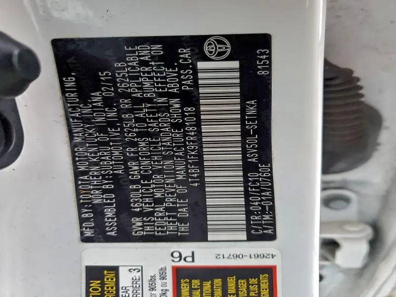 2015 TOYOTA CAMRY LE  