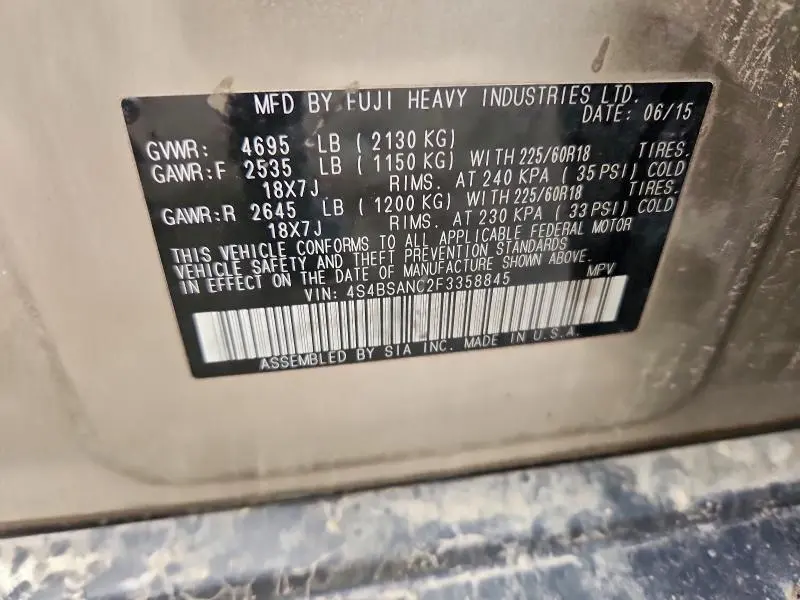 2015 SUBARU OUTBACK 2.5I LIMITED  