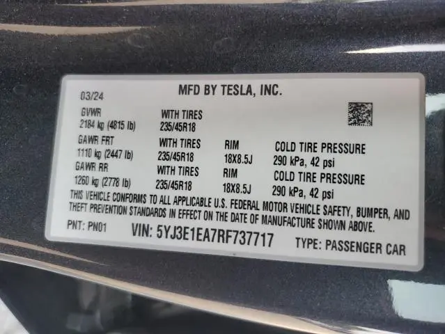 2024 TESLA MODEL 3   