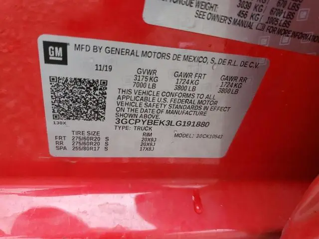 2020 CHEVROLET SILVERADO K1500 CUSTOM  