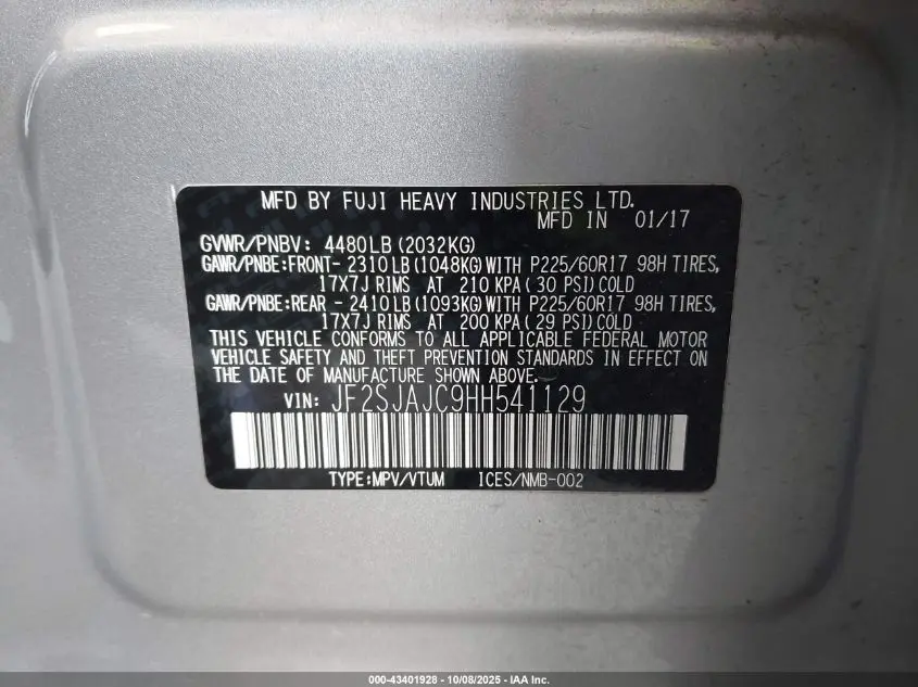 2017 SUBARU FORESTER 2.5I LIMITED