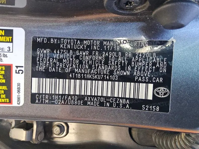 2019 TOYOTA CAMRY LE  