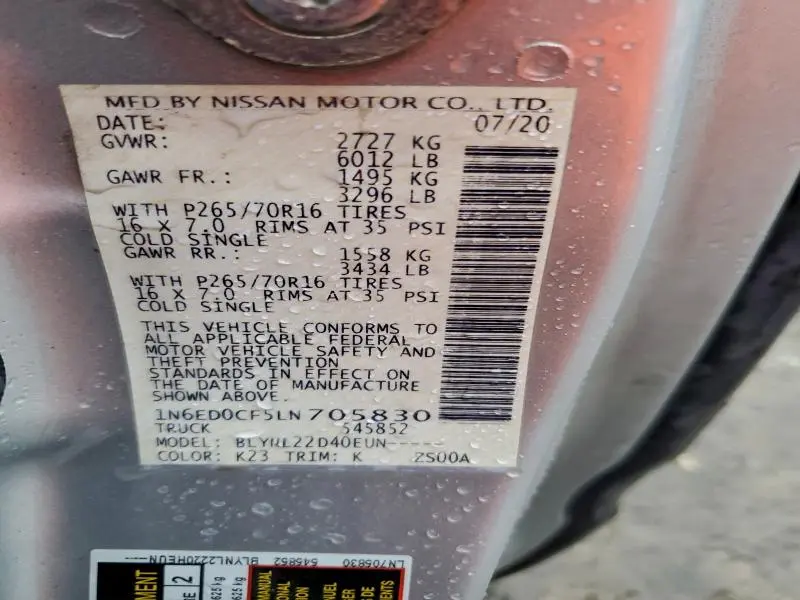 2020 NISSAN FRONTIER S  