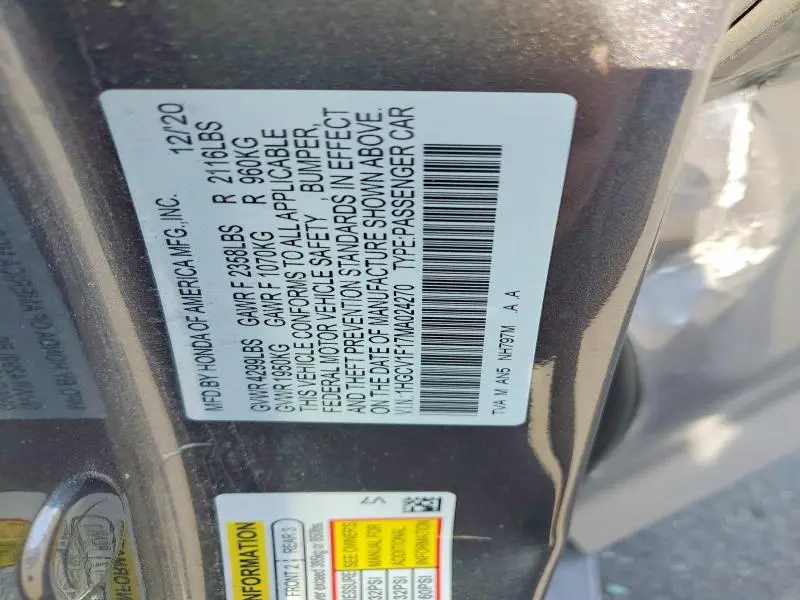 2021 HONDA ACCORD LX  