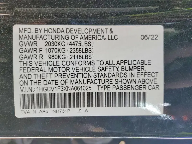 2022 HONDA ACCORD SPORT  