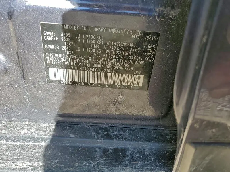 2016 SUBARU OUTBACK 2.5I LIMITED  