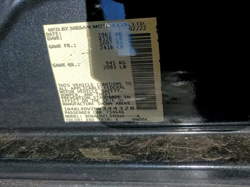 2022 NISSAN ALTIMA SV  