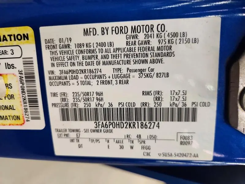 2019 FORD FUSION SE  