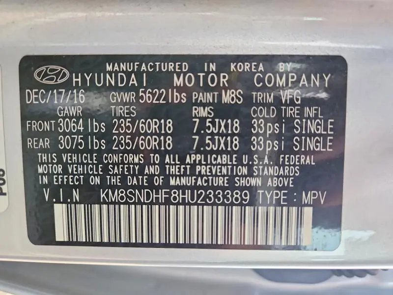 2017 HYUNDAI SANTA FE LIMITED  