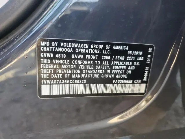 2016 VOLKSWAGEN PASSAT S  