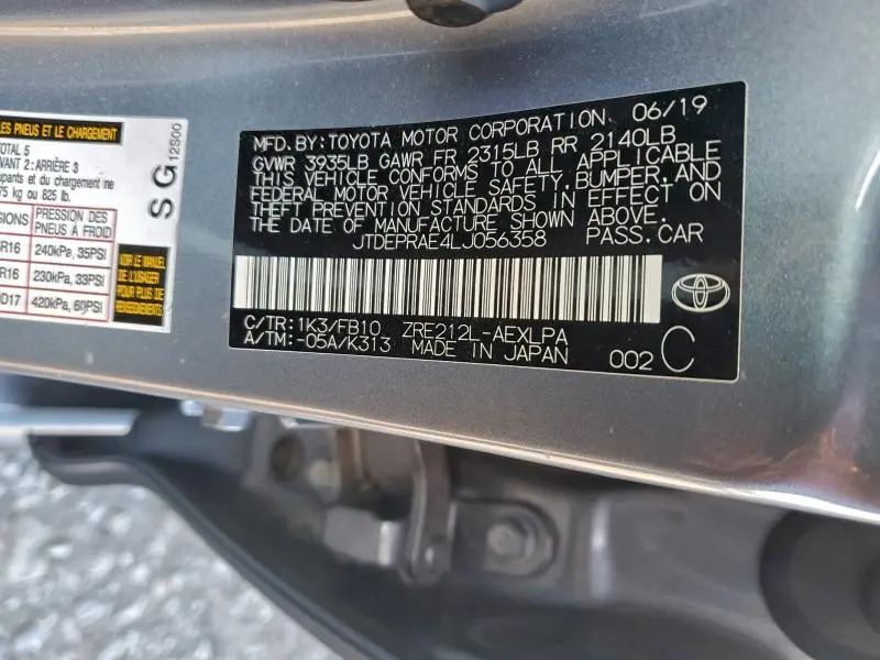 2020 TOYOTA COROLLA LE  