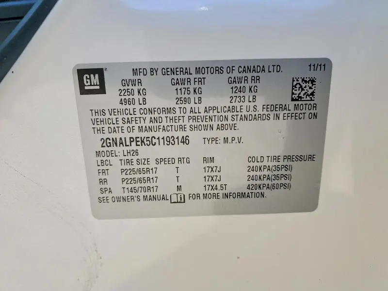 2012 CHEVROLET EQUINOX LT  