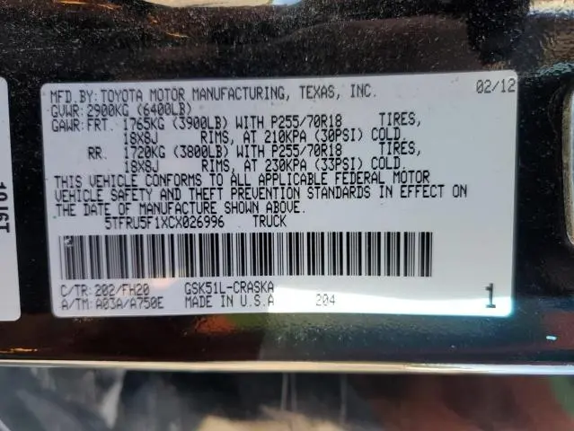 2012 TOYOTA TUNDRA DOUBLE CAB SR5  