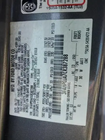 2012 FORD FUSION SEL  