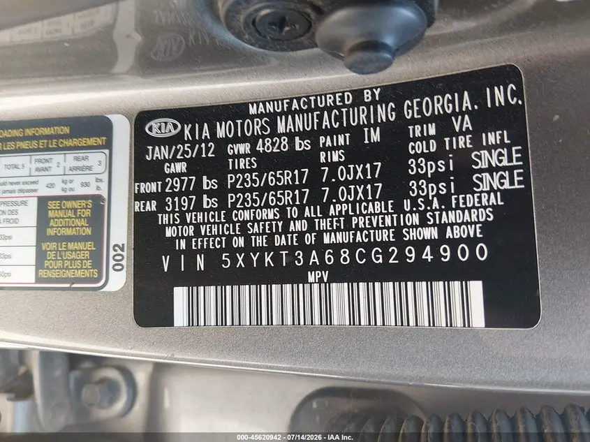2012 KIA SORENTO LX
