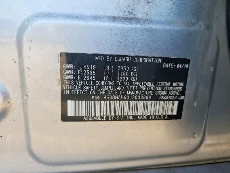 2018 SUBARU LEGACY 2.5I PREMIUM  