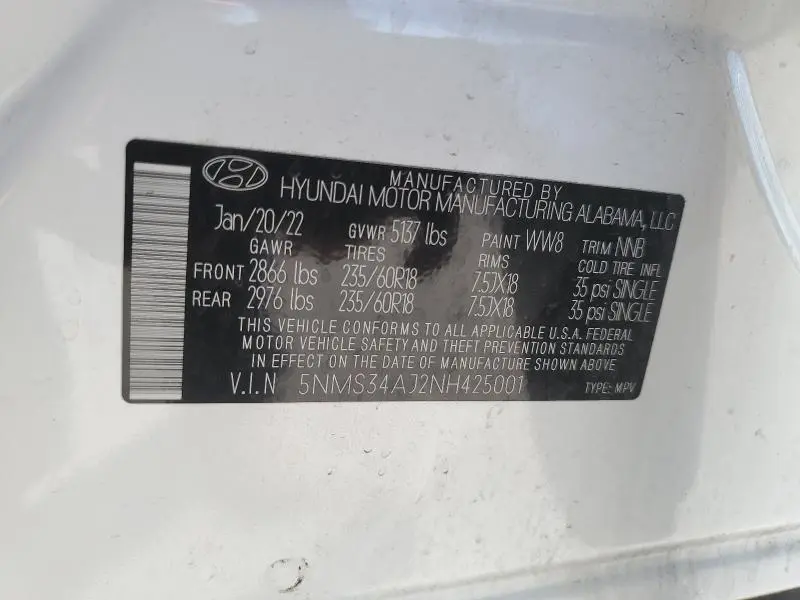 2022 HYUNDAI SANTA FE SEL  