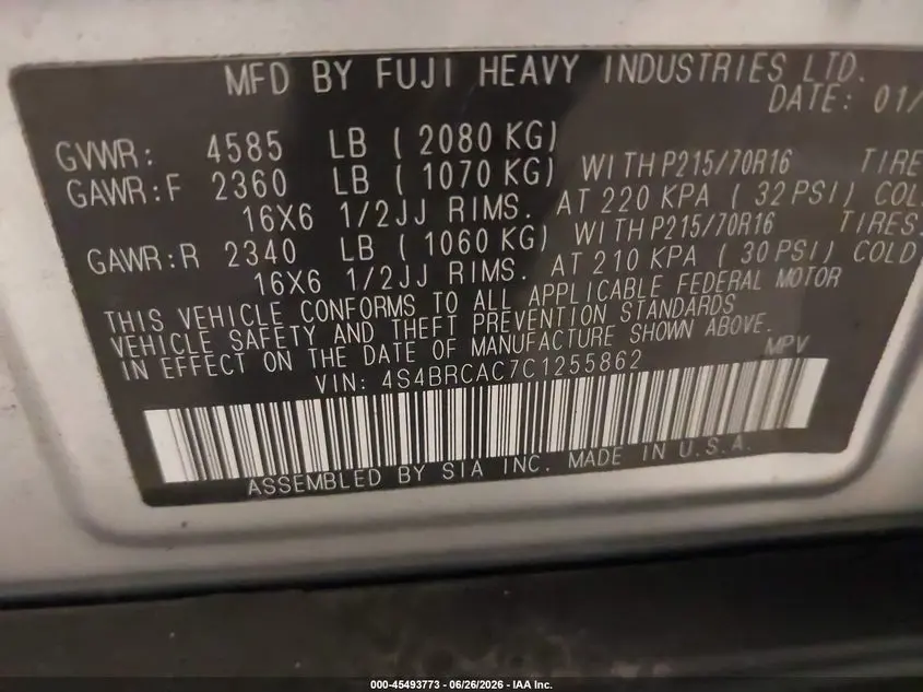 2012 SUBARU OUTBACK 2.5I