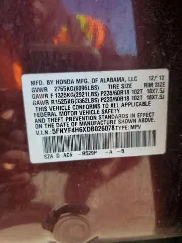 2013 HONDA PILOT EXL  