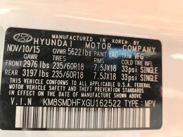 2016 HYUNDAI SANTA FE SE  