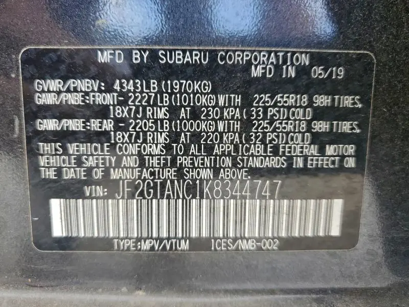 2019 SUBARU CROSSTREK LIMITED  