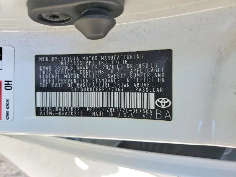 2016 TOYOTA COROLLA S PLUS  