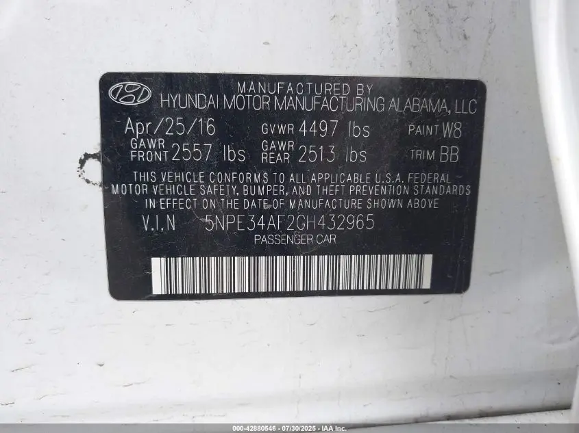 2016 HYUNDAI SONATA LIMITED