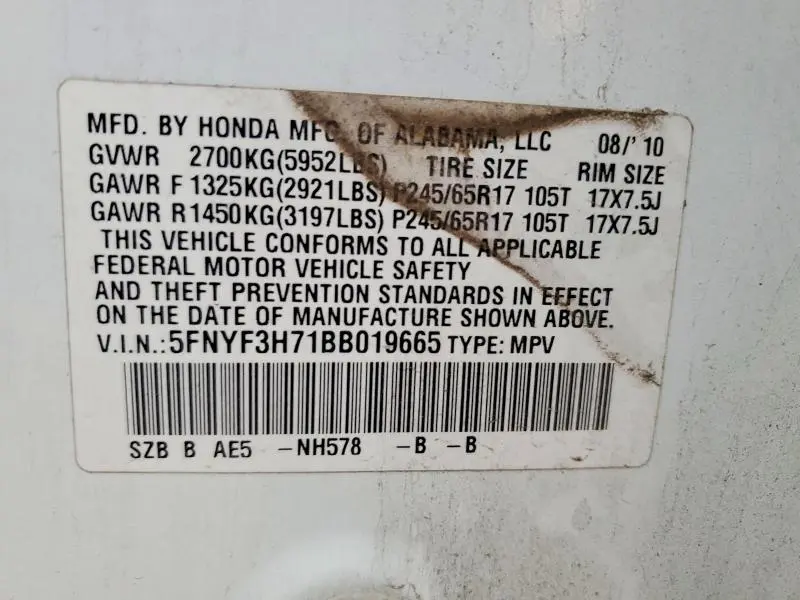 2011 HONDA PILOT EXLN  