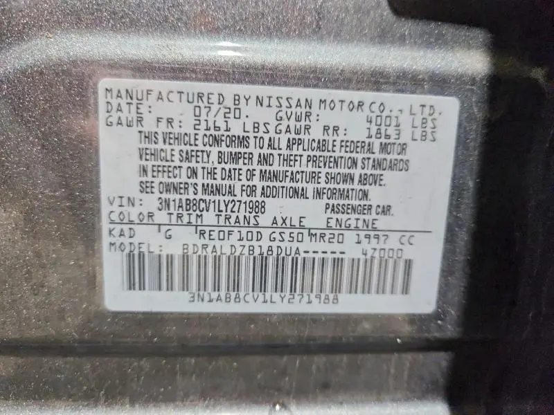 2020 NISSAN SENTRA SV  