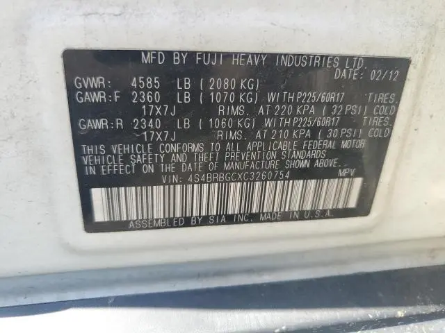 2012 SUBARU OUTBACK 2.5I PREMIUM  