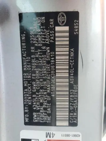 2011 TOYOTA CAMRY BASE  