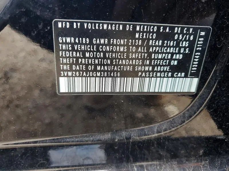 2016 VOLKSWAGEN JETTA S  