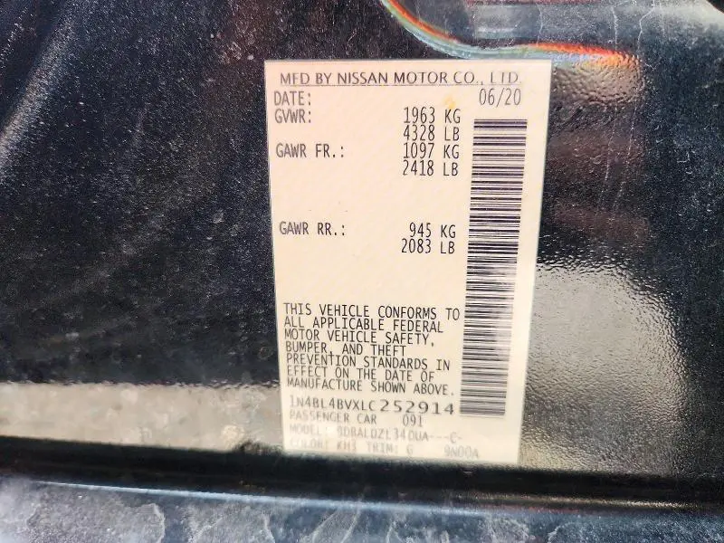 2020 NISSAN ALTIMA S  