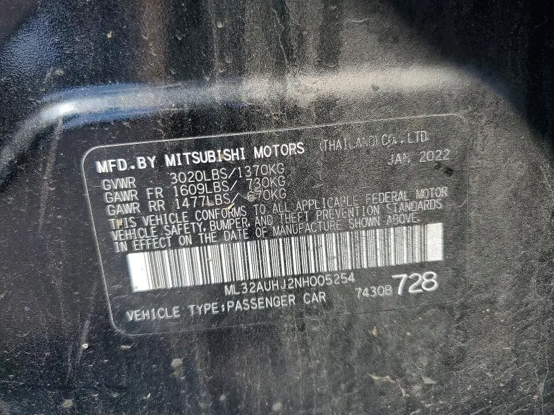 2022 MITSUBISHI MIRAGE ES  