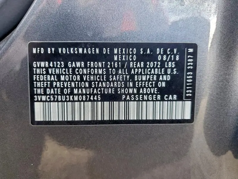 2019 VOLKSWAGEN JETTA S  