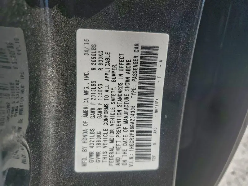 2016 HONDA ACCORD EXL  