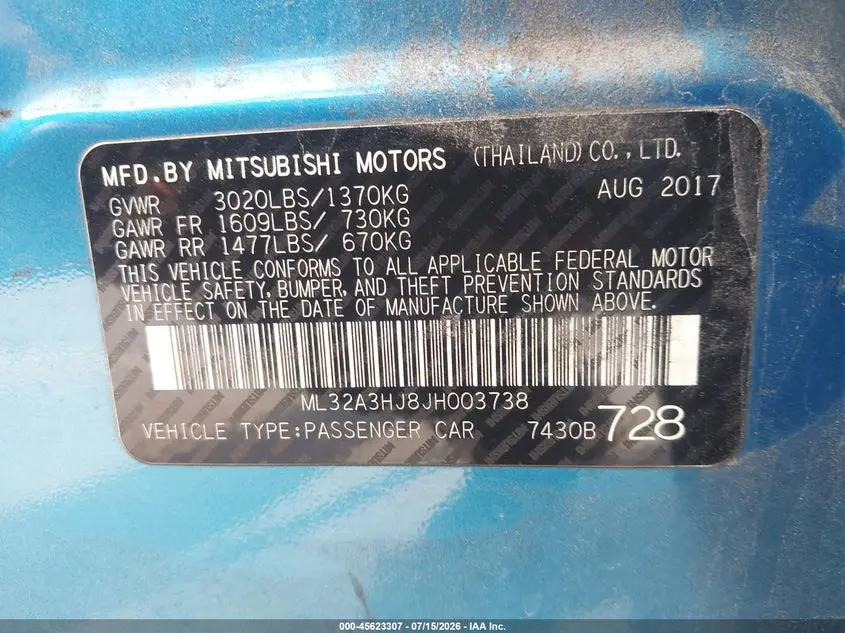 2018 MITSUBISHI MIRAGE ES