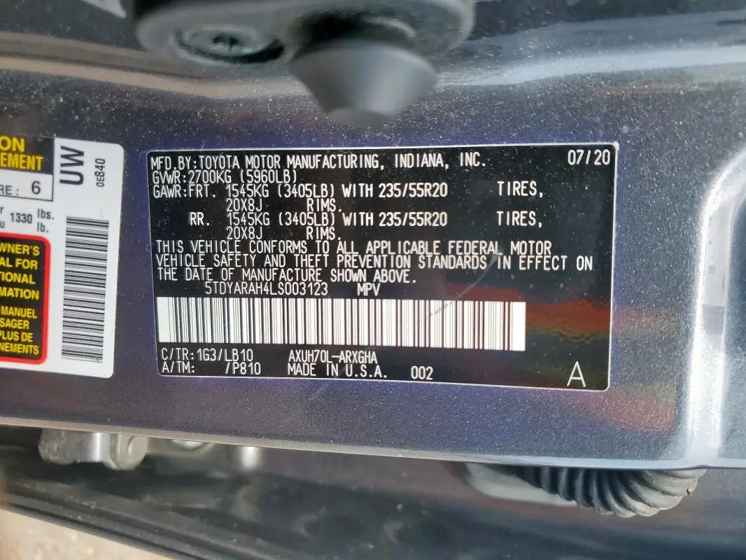 2020 TOYOTA HIGHLANDER HYBRID LIMITED  