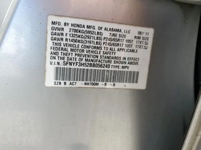 2011 HONDA PILOT EXL  