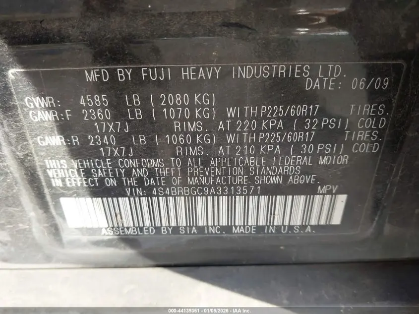 2010 SUBARU OUTBACK 2.5I PREMIUM