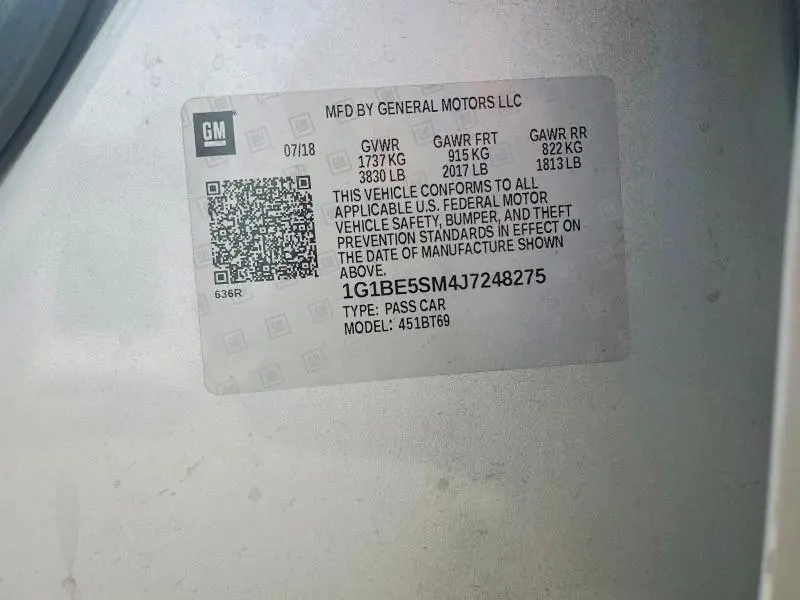 2018 CHEVROLET CRUZE LT  