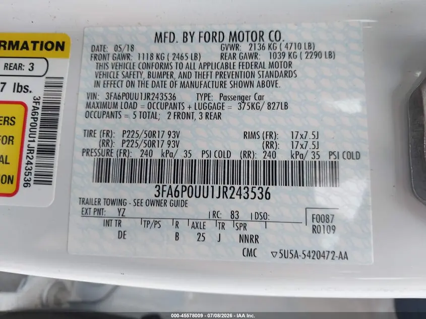 2018 FORD FUSION HYBRID S