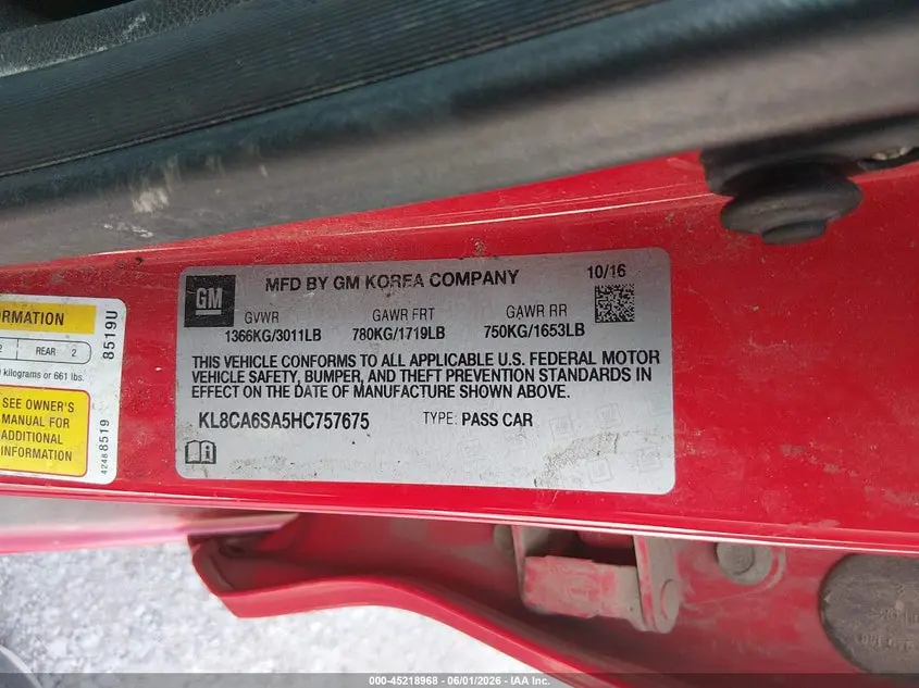 2017 CHEVROLET SPARK LS MANUAL